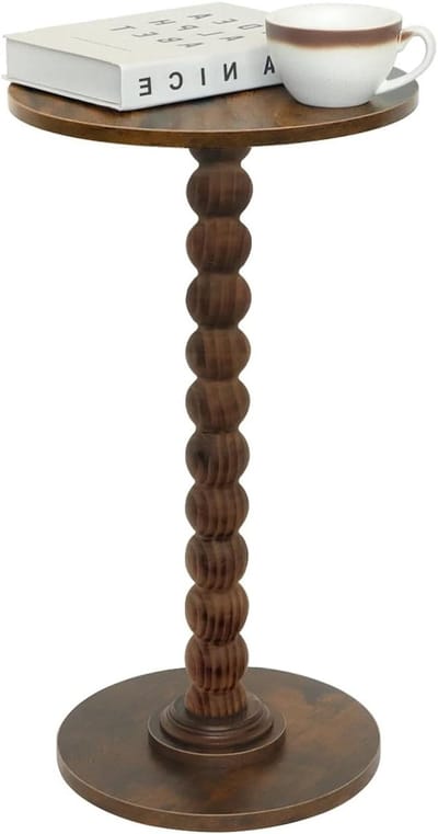 Ronde bijzettafel, kleine drinktafel voor kleine ruimtes, modern accent nachtkastje met massief houten poot voor woonkamer, slaapkamer, hoeken en kantoor (rustiek bruin)