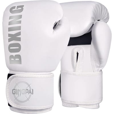 Kickboks Trainingshandschoenen PU Bokshandschoenen Bokszakhandschoenen voor Volwassenen Kinderen 10oz zilver/wit