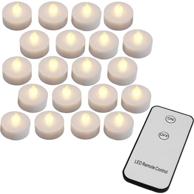 LED Theelichtjes 20 stuks Flikkerend Warm Wit met Afstandsbediening (Aan/Uit)