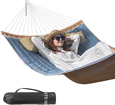 Diverse dubbel 11 FT gewatteerde hangmat voor buiten met kussen en opvouwbare spreidstang