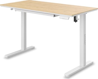 SENSE7 NEWAI - Gaming tafel - 120 x 60 cm - In hoogte verstelbaar - Computerbureau - Bamboe tafelblad - Traploos verstelbaar - Lade Hoofdtelefoonhaken
