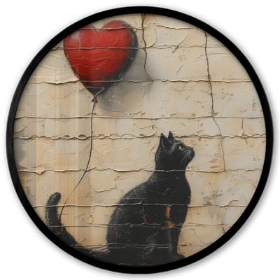 Poster in lijst Rond - Fotolijst 40x40 cm - Posters - Kat - Graffiti - Ballon - Street art - Abstract - Ronde posterlijst zwart - Decoratie - Wanddecoratie woonkamer - Muurdecoratie slaapkamer