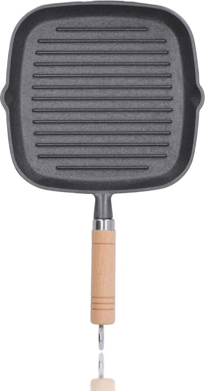 Grillpan Quadrate Gietijzeren | Multifunctioneel Voorkomt Aanbranden | Met Houten Handvat | Voor Baconsteakui