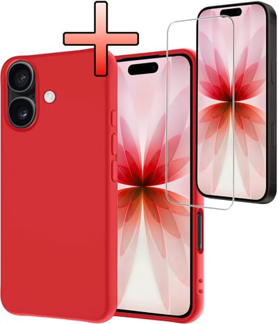 Hoesje - Met Screenprotector - Geschikt voor Apple iPhone 17 - Sterk & Shockproof - Back Cover - Siliconen Case - Telefoon Hoes - Rood