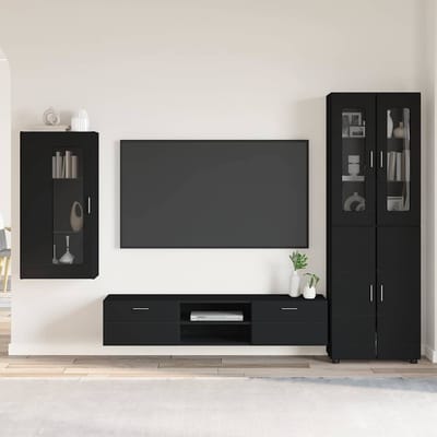 vidaXL Tv-meubelset met lade met plank FLORIN 3 pcs Zwart Bewerkt hout
