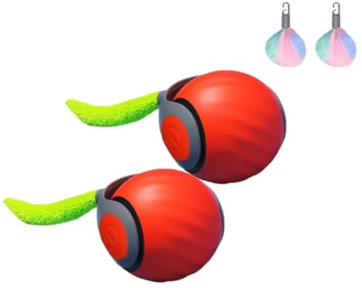 Kattenspeelgoed - 2x Oranje Katten speelgoedbal - Rollende bal Kattenspeelgoed - Interactief kattenbalspeelgoed - Slimme kattenspeelgoedbal/ twee snelheidsaanpassingen/met staart/Met pluchen staart