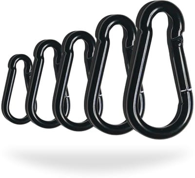 DX - Variatiepakket 5 stuks Karabijnhaak - Zwart - Musketonhaak - 4x40mm- 5x50mm - 6x60mm - 7x70mm - 8x80mm - Verzinkt Staal