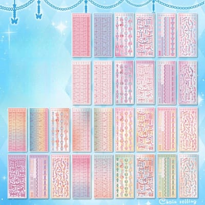 30 Feuilles Livre d'Autocollants Kawaii Chaîne Laser Cœur d'Amour Papillon Livre Décoratif Pack d'Autocollants Scrapbooking DIY Papier Matériau bleu