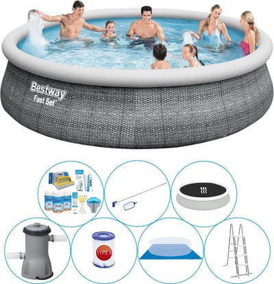 Fast Set Rattan Rond 457x107 cm - Zwembad Combinatie Pakket