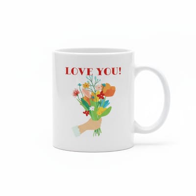 Love You Bloemenboeket Mok – Lief en Romantisch Cadeau – Schattige Liefde Koffiemok 330 ml