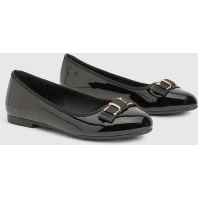 boohoo Dames Gold Bow Detail Ballet Flats | Zwart | Maat: 36