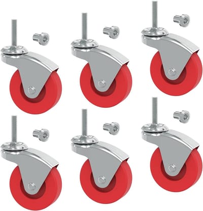 Zwenkwielen Set - Draaibare Wielen - Mobiele Oplossingen Creëren - 360 Graden Draaibaar - 6 Stuks 2.5 Inch - Rood