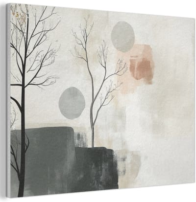 Akoestisch wandpaneel 80x60 cm - Vilt schilderij Wabi sabi - Beige - Plant - Akoestische panelen - Geluidsdempende wanddecoratie - Geluidsisolatie woonkamer - Muurdecoratie geluidspanelen