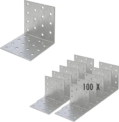 Geperforeerde hoekbeugels van sendzimir-verzinkt staal | 80 x 80 x 80 mm | 75 stuks | weerbestendige houten verbindingsstukken | gelijke poten | hoekbeugels | geperforeerde platen