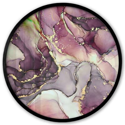 Poster in lijst Rond - Fotolijst 40x40 cm - Posters - Marmer - Rood - Paars - Goud - Ronde posterlijst zwart - Decoratie - Wanddecoratie woonkamer - Muurdecoratie slaapkamer
