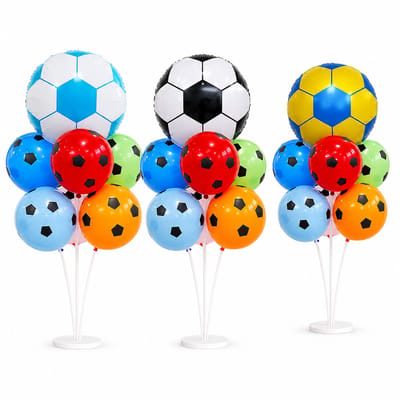 Voetbal Versiering - Voetbal Ballonnen Set - Voetbal Feest Decoratie - Voetbal Tafeldecoratie - Complete Voetbal Feestset Met Pomp - 3 Sets