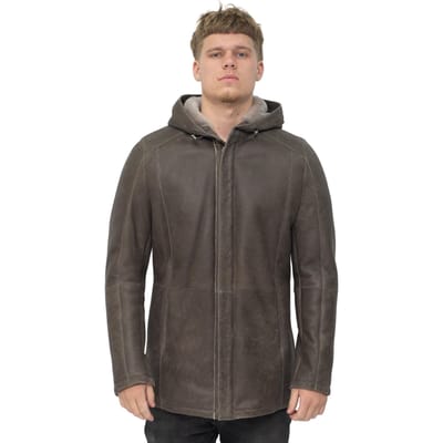 Heren schapenvacht parka jas met capuchon-Alafaya