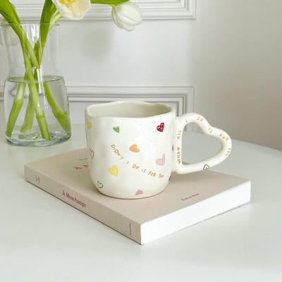 350ml Keramische Koffiemokken Koreaanse Stijl Ins Handgeschilderd Bloemen Hartjes Handgeknepen Irregulair Thee Melkkop Ontbijt Havermout Mok 350ML white