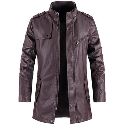 Middellange Mode Jas Staande Kraag Casual Lente en Herfst Nieuwe Rits Slim Fit Heren Motorfiets Lederen Jas M gray