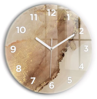 Wallfluent Wandklok - Beige moderne kunst Klok met Print - 30 cm x 30 cm - Bruin Wandklok - Witte Handen - Wandklok Met Cijfers - Wandklok voor in de Keuken - Ronde Glazen Klok - Scandinavisch Wandklok - Klok met Print