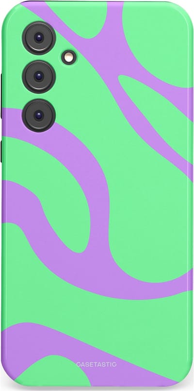 Casetastic Hoesje Geschikt voor Samsung A35 - Stijlvolle Beschermende Duo-layer Case - Pastelgolven Mint-Lila