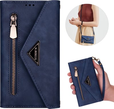iPhone 15 Pro Max Telefoonhoesje Blauw - iPhone 15 Pro Max Leren Wallet Case - Pasjeshouder - Tas