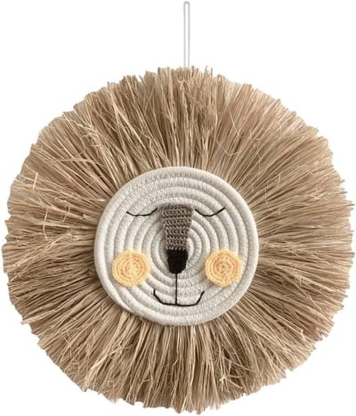 Handgeweven Wandtapijt met Cartoon Tijger en Macramé Hanger voor Thuis, Kantoor en Schooldecoratie - Dierenkop Wandkunst met Trosbeard