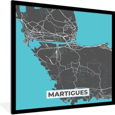 Fotolijst incl. Poster - Stadskaart - Kaart - Plattegrond - Martigues - Frankrijk - 40x40 cm - Posterlijst