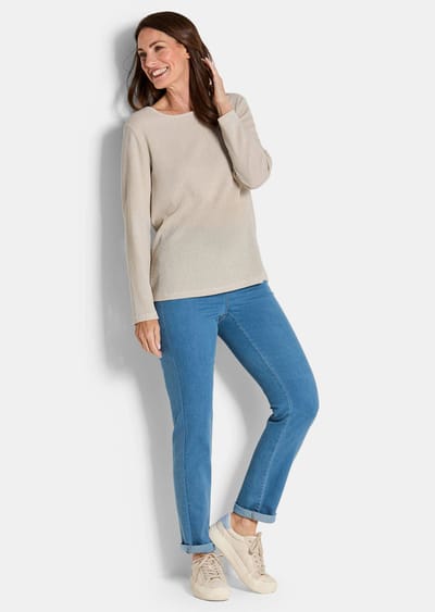 Jersey shirt in crêpelook - beige - Gr. 38 van Goldner Fashion