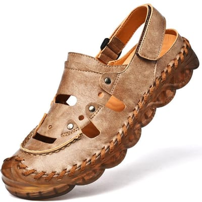 Zomer Buitensandalen Nieuwe Heren Sandalen met Gesloten Teen Leer Holle Leren Schoenen Heren Strand Schoenen 46 bruin