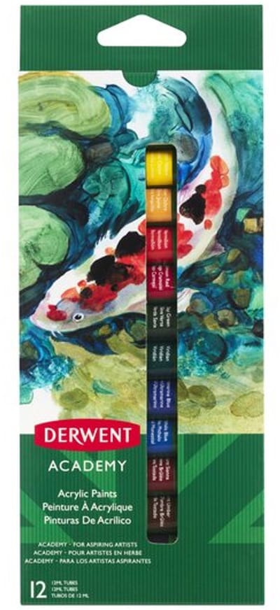 Acrylfarbe Derwent Academy, Blisterpackung mit 12 Tuben à 12 ml, sortiert