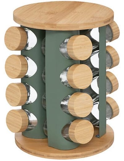 5Five Kruidenrekje - 13 kruidenpotjes - D21 cm - groen / bamboe - kruiden potjes - keuken