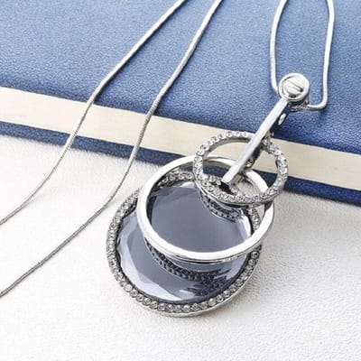 Multi-lagen Cirkels Hanger Lange Ketting Voor Vrouwen Nieuwe Mode Grote Geometrische Kristal Trui Kraag grijs