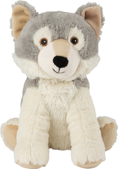 Warmies warmte/magnetron knuffel wolf - grijs - 24 cm - pittenzak - opwarm knuffel