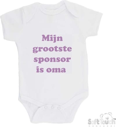100% katoenen Romper "Mijn grootste sponsor is oma" Meisjes Katoen Wit/lila Maat 62/68