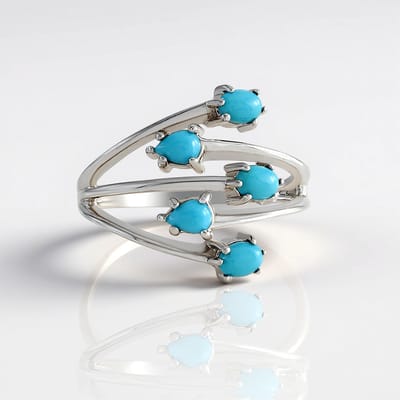Cavill - Zilveren ring platina-geplateerd - Sleeping Beauty turkoois 0,68 ct - Druppelvormige & ovale cabochon - Elegante moderne turkoois ring