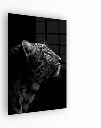 Indoorart - Glasschilderij Zijwaartse Luipaard 40x60 CM - Afbeelding op plexiglas - Inclusief montagemateriaal