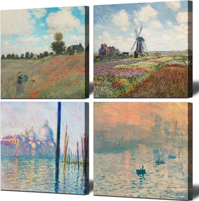 Canvas Schilderij Set - Wanddecoratie Kunst - Woonkamer Slaapkamer - Moderne Kunst Prints - 4x 30x30cm - Impressionistisch