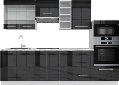 Vicco Fame-Line Complete keukeneenheid – 280 cm, WB Marmer Antraciet hoogglans/wit