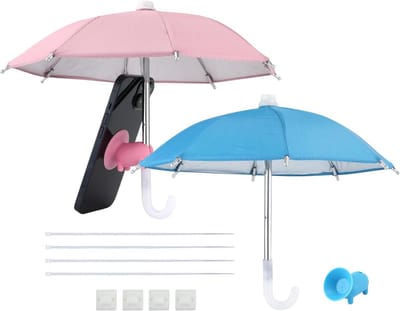 Allecto Plus - Buiten Telefoonparaplu voor zon - Multifunctioneel Telefoonschaduwparaplu - Piggy Zuignap - Telefoonparaplu - Telefoonzonnescherm - Blauw en Roze