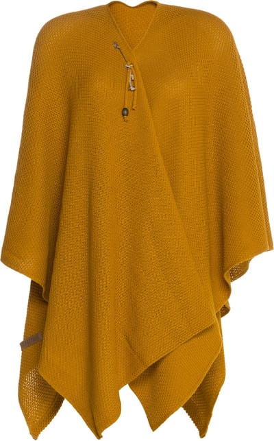 Knit Factory Jazz Gebreid Omslagvest - Dames Poncho - Wikkelvest - Gebreide gele poncho - Gebreide mantel - Winter poncho - Dames cape - One Size - Oker