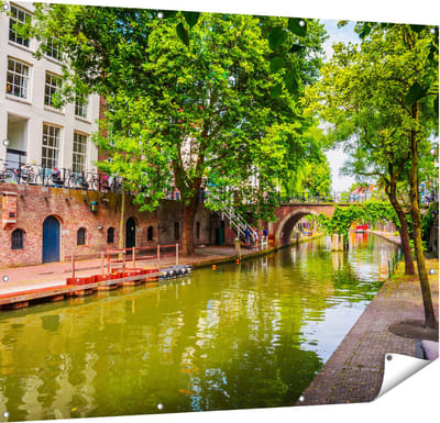 Gards Tuinposter Oudegracht in Utrecht - 150x120 cm - Tuindoek - Tuindecoratie - Wanddecoratie buiten - Tuinschilderij