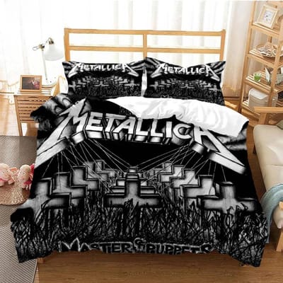 Collection de Literie MMetallica Groupe de Musique Metal Taille Simple Jumeau Lit Simple Lit Double Queen King Collection Chambre d'Adulte Enfant Housse de Couette Collection Textile de Maison EU Twin 135x200cm