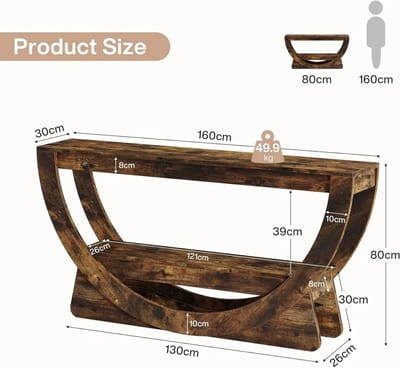 OKWISH Tv Meubel - Landelijke Console Met 2 Open Vakken - Voor Woonkamer - Donkerbruin MDF - 160 x 30 x 80,5 cm