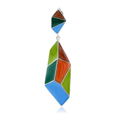 Cavill - Zilveren hanger 925 Sterling zilver geplatineerd - Modern geometrisch design - kleurrijke blauwe groene rode accenten - 48x12 mm - 3,62 g