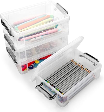 Set van 4 Stapelbare Doorzichtige Potlodenboxen, 20 x 12,5 x 6 cm, Ideaal voor Organisatie en Opslag