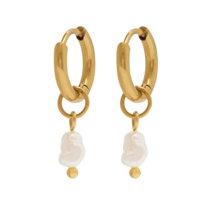 Essenza Round Pearl Charm Earrings Gold