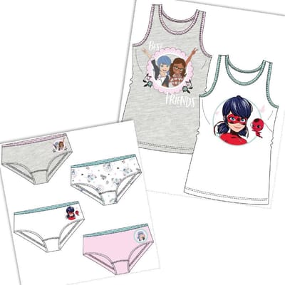 Miraculous Ladybug ondergoed - 6-delige set - 4x onderbroek + 2x hemd - wit/mintgroen - maat 110/116