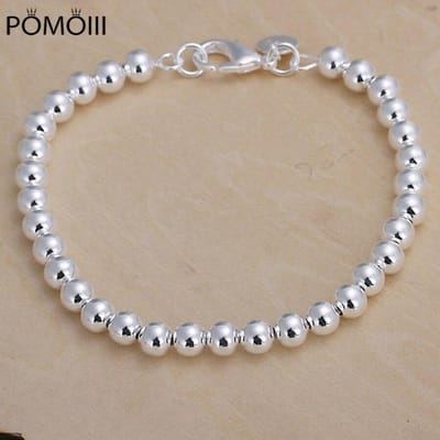 925 Sterling Zilver Armbanden Mode Sieraden Bedel Vrouwen Ketting Dame Bruiloft 6mm Kralen Ketting Fabrieksprijs gray