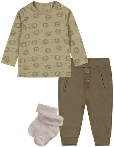 Dirkje - Noppies - Kledingset - Broek Groen - Shirt Groen met leeuwtjes - 1 paar Noppies sokjes - Maat 68